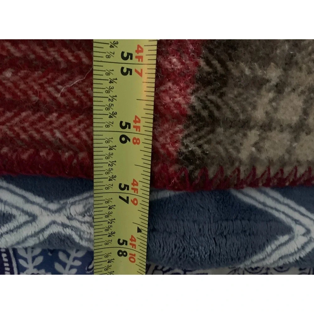 ABW Plaid Throw Blanket Sherpa Lined Red Beige Brown Star Patch‎ USA Made Cozy
